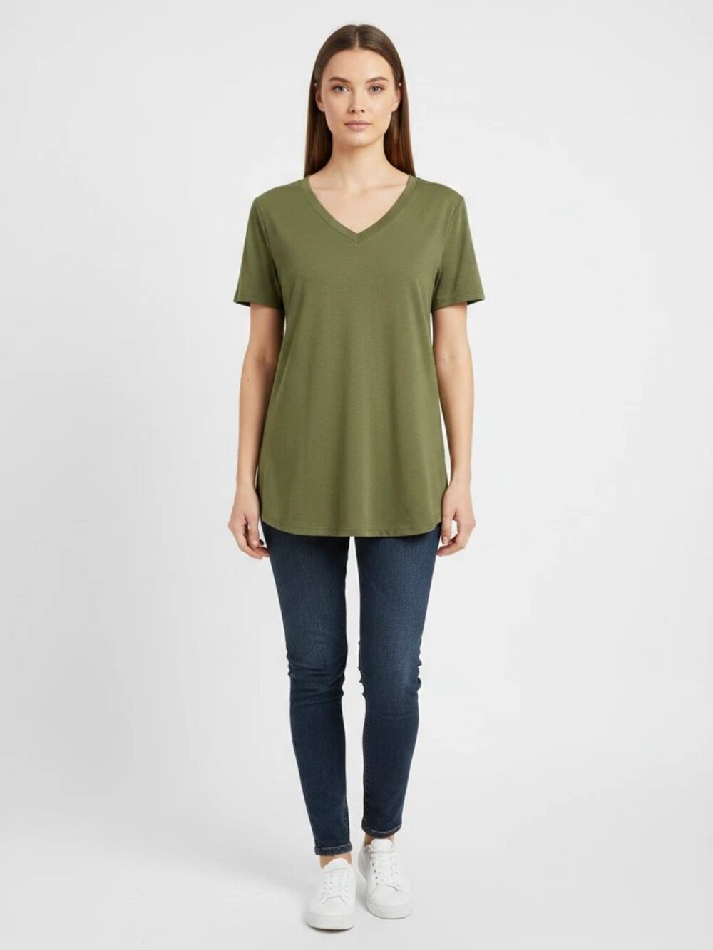 Mascomoda T-Shirt Unisex XL Green V-Neck Short Sleeve Solid Comfortable Tee
